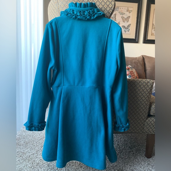 Retro Threads Vintage Style Ruffled Buttoned Down Coat Emerald Blue Size M - Picture 4 of 16